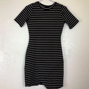 Iris Bodycon Dress With Black and Tan Stripes Size 1XL with asymmetrical hem NWT